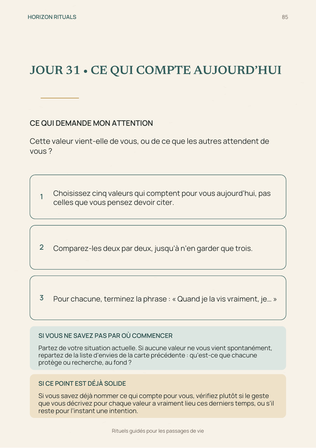 Page 85 exacte du carnet Horizon correspondant à la carte Jour 31